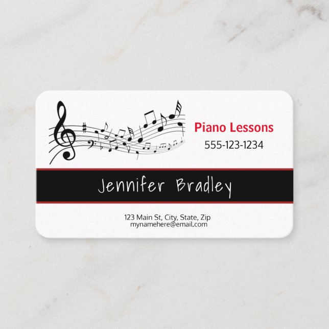 Musical Notes, Piano Teacher Business Cards Visitenkarte (Vorderseite)