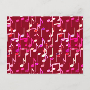 Musical Notes print - burgundy, multi Postkarte