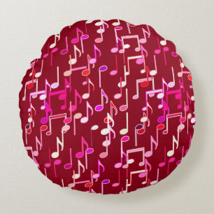 Musical Notes print - burgundy, multi Rundes Kissen