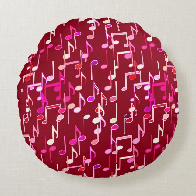 Musical Notes print - burgundy, multi Rundes Kissen (Vorderseite)