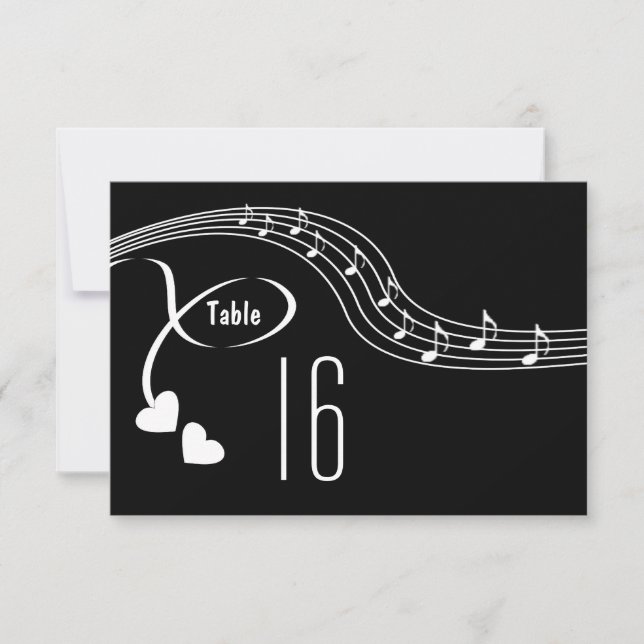 Musical Notes Wedding Tischnummer Card (Vorderseite)