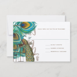 Musical Peacock Bird Cage Feather Wedding RSVP Karte