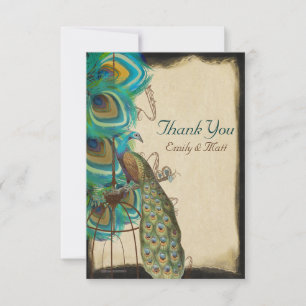 Musical Peacock Birdcage Feather Wedding Vielen Da Dankeskarte