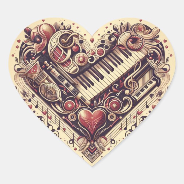 Musical Piano Heart Herz-Aufkleber (Vorderseite)