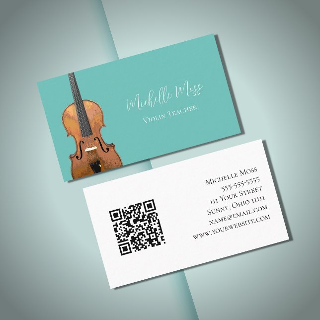 Musical QR Code Violin Lehrer Aquamarin Green Visitenkarte (Von Creator hochgeladen)