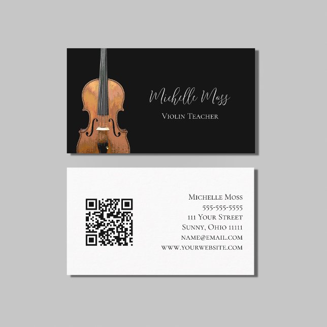 Musical QR code Violin Lehrer Schwarz-weiß Visitenkarte (Von Creator hochgeladen)