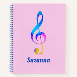 Musical Rainbow Swirl Treble Clef und Name Rosa Notizbuch