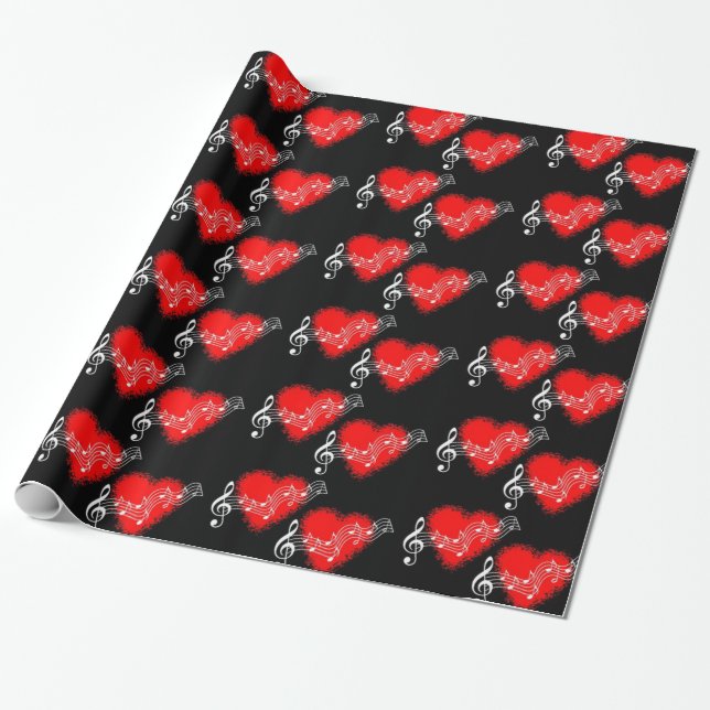 Musical Red Hearts Geschenkpapier (Ungerollt)