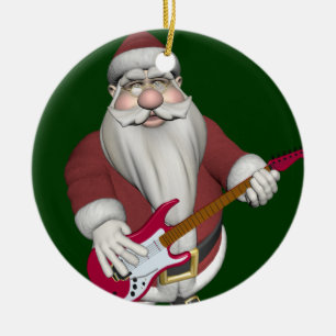 Musical Santa Playing Red Electric Gitarre Keramik Ornament