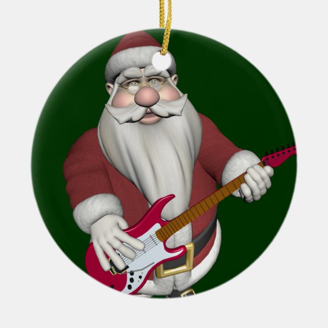 Musical Santa Playing Red Electric Gitarre Keramik Ornament (Vorne)