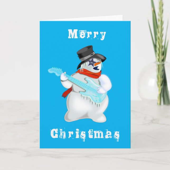 Musical Snowman mit Guitar Funny Christmas Card Karte (Vorderseite)