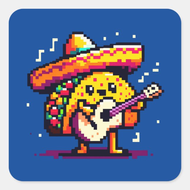 Musical Taco - Funny Pixel Art Mariachi Design Quadratischer Aufkleber (Vorderseite)