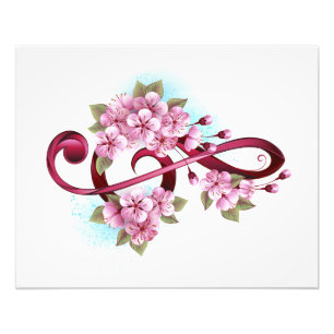 Musical treble clef notes with Sakura flowers Fotodruck