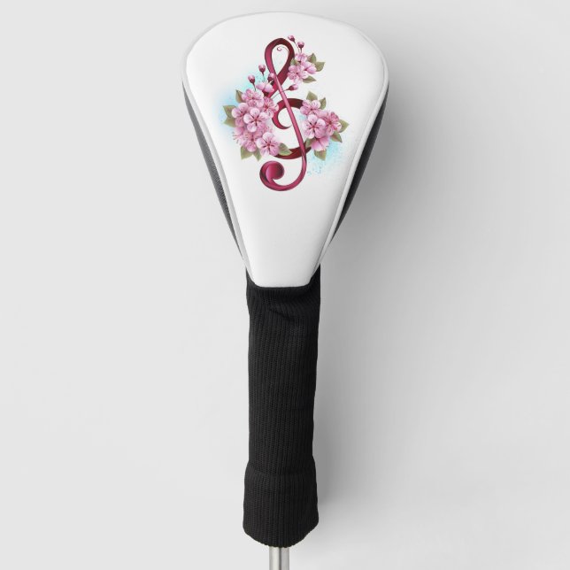Musical treble clef notes with Sakura flowers Golf Headcover (Vorderseite)