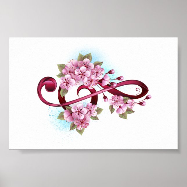 Musical treble clef notes with Sakura flowers Poster (Vorne)