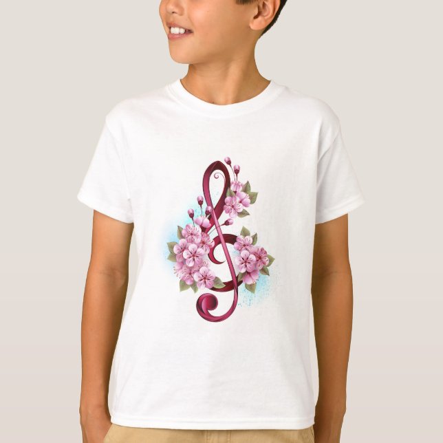 Musical treble clef notes with Sakura flowers T-Shirt (Vorderseite)
