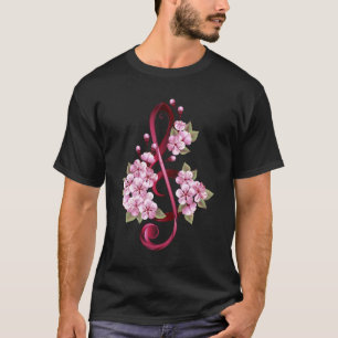 Musical treble clef notes with Sakura flowers T-Shirt