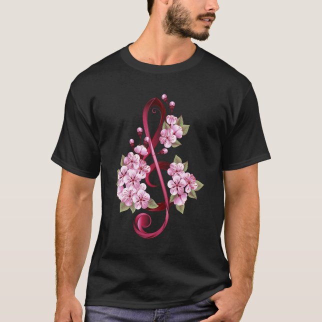 Musical treble clef notes with Sakura flowers T-Shirt (Vorderseite)
