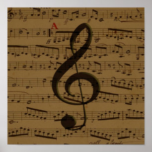 Musical Treble Clef Sheet Music Classic Poster
