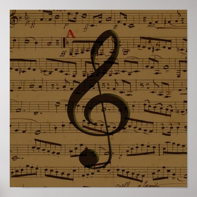 Musical Treble Clef Sheet Music Classic Poster (Vorne)