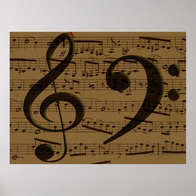 Musical Treble Clef Sheet Music Classic Poster (Vorne)