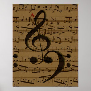 Musical Treble Clef Sheet Music Classic Poster