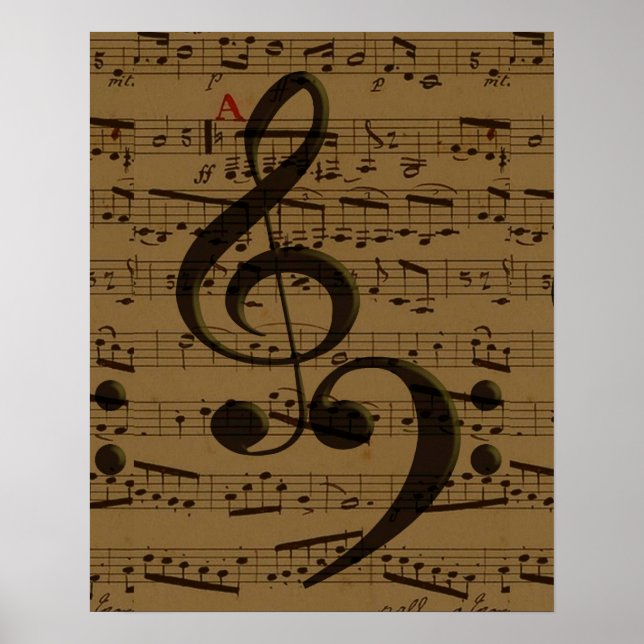 Musical Treble Clef Sheet Music Classic Poster (Vorne)