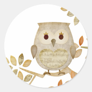 Musical Tree Owl Runder Aufkleber
