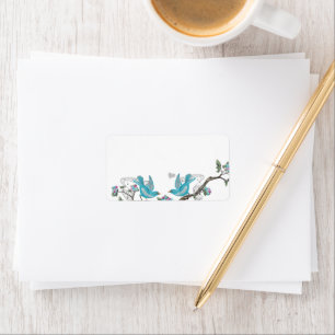 Musical Vintag Aqua Birds Gray Branch Labels Adressaufkleber