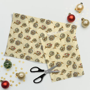 Musical Vintage Christmas French Horns Seidenpapier