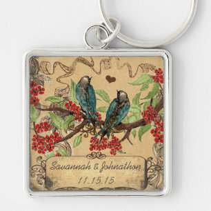 Musical Vintage Vögel Rote Blüten Schlüsselanhänge Schlüsselanhänger