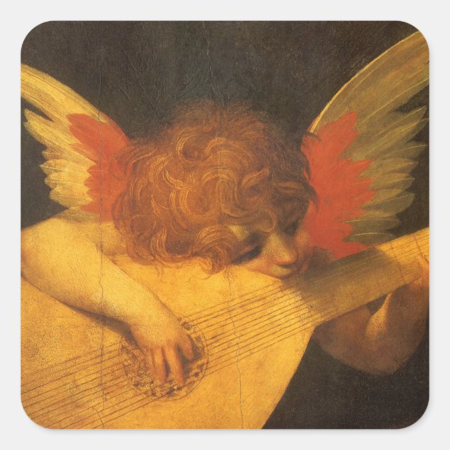 Musician Angel Lute von Rosso Fiorentino Quadratischer Aufkleber (Vorderseite)