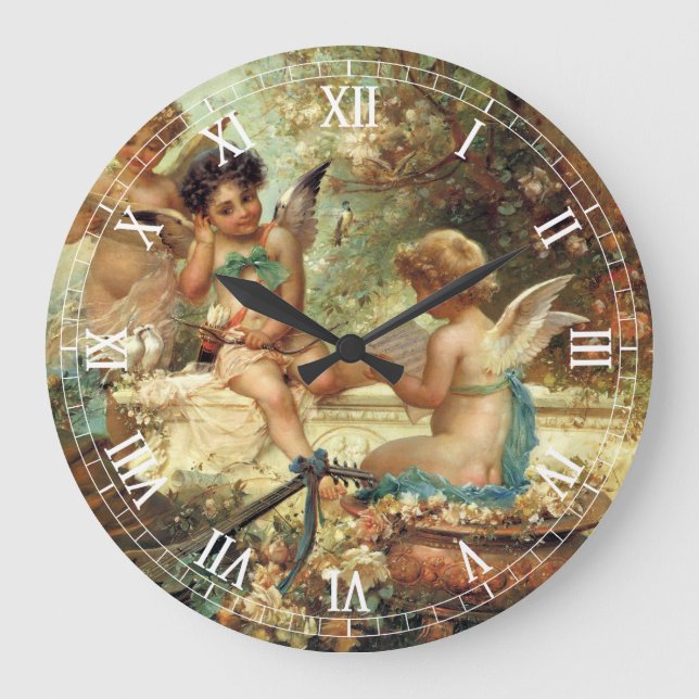 Musician Angels von Hans Zatzka, Viktorianische Ku Große Wanduhr (Vorderseite)
