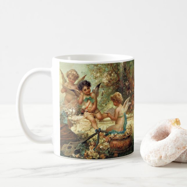 Musician Angels von Hans Zatzka, Viktorianische Ku Kaffeetasse (Mit Donut)