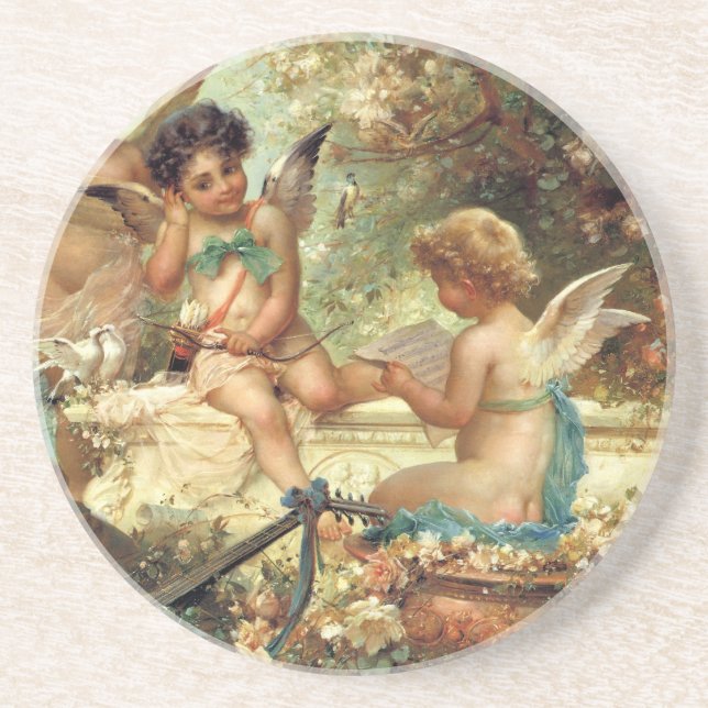 Musician Angels von Hans Zatzka, Viktorianische Ku Sandstein Untersetzer (Vorne)
