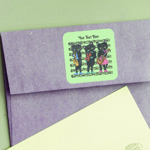 Musician Black Cats auf Blatt Musikinstrumente Quadratischer Aufkleber