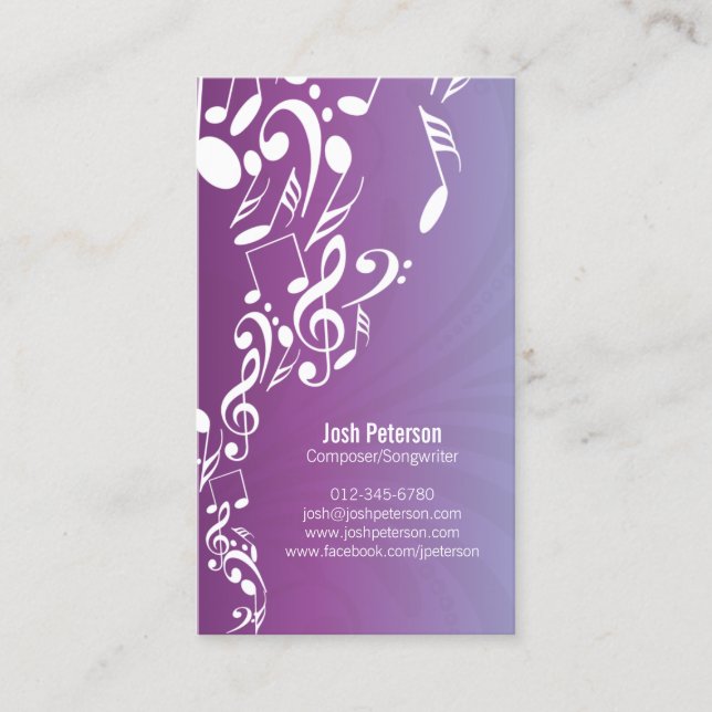 Musician Business Card Musiknoten Upflow Visitenkarte (Vorderseite)