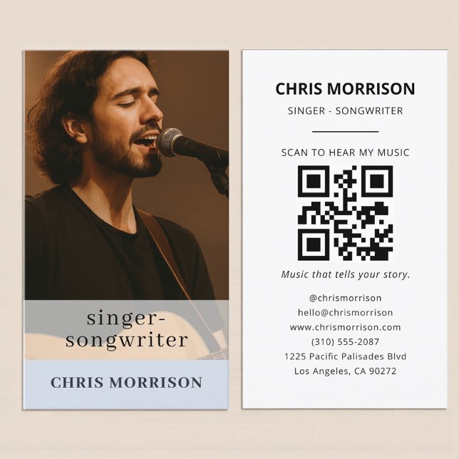 Musician Dusty Blue QR Code Business Card Visitenkarte (Von Creator hochgeladen)