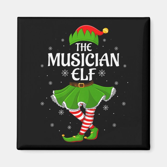 Musician Elf Christmas Family Girls Women Elf Squa Magnet (Vorne)