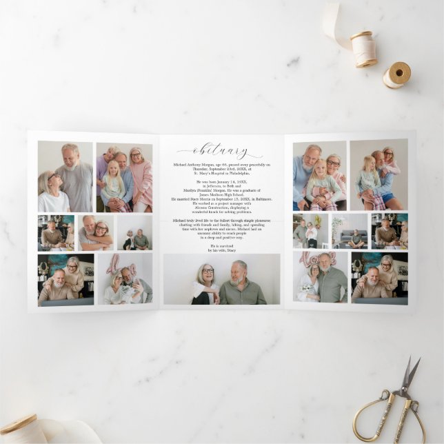 Musician Funeral Tri-Fold Program Template Piano Dreifach-gefaltete Programmkarte (Innenseite)