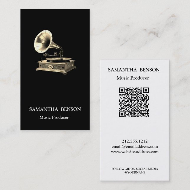Musician Music Producer Gramophone QR Code Visitenkarte (Vorne/Hinten)