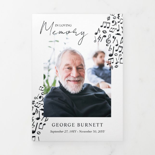 Musician Music Teacher Notes Funeral Program Dreifach-gefaltete Programmkarte (Cover)