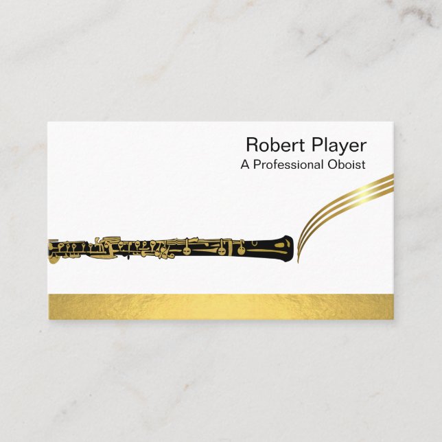 Musician Oboist Player Music Gold Oboe Waves Visitenkarte (Vorderseite)