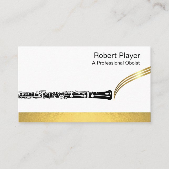 Musician Oboist Player Music Gold Oboe Waves Visitenkarte (Vorderseite)