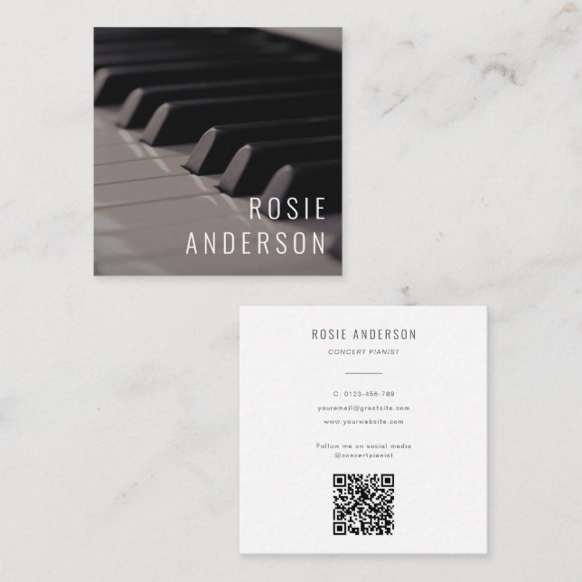 Musician Piano Keys QR Code Modernes Foto Quadratische Visitenkarte (Vorne/Hinten)