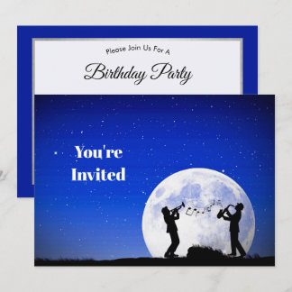 Musicians Blue Full Moon Birthday Einladung