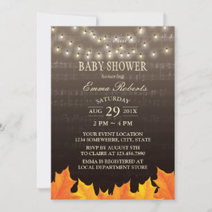 Musik-Baby-Party Herbstlaub Lichterkette Einladung