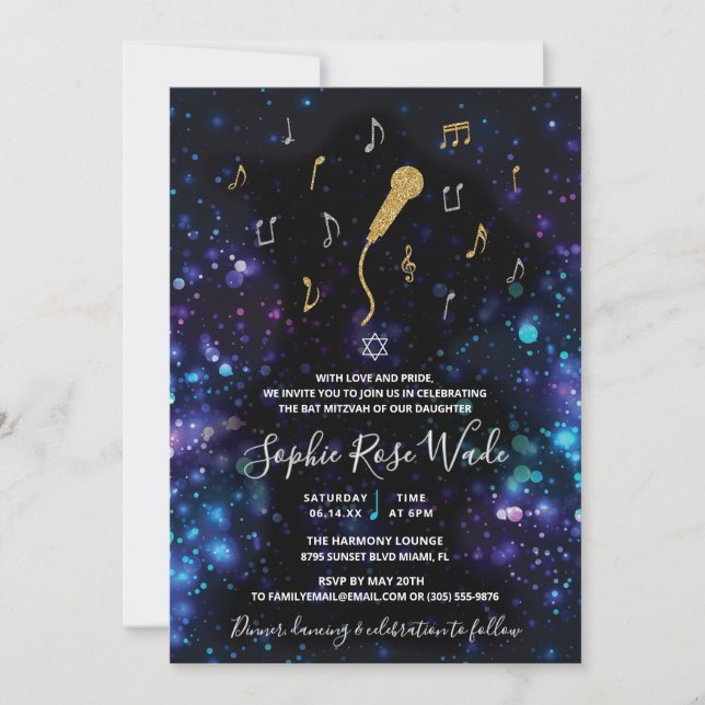 Musik Bat Mitzvah Einladung Mikrofon (Vorderseite)
