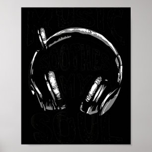 Musik beruhigt Vintage-Kopfhörer-Musikliebhaber-Se Poster