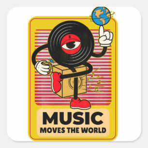 Musik bewegt die Vintage Kunst der Welt Quadratischer Aufkleber